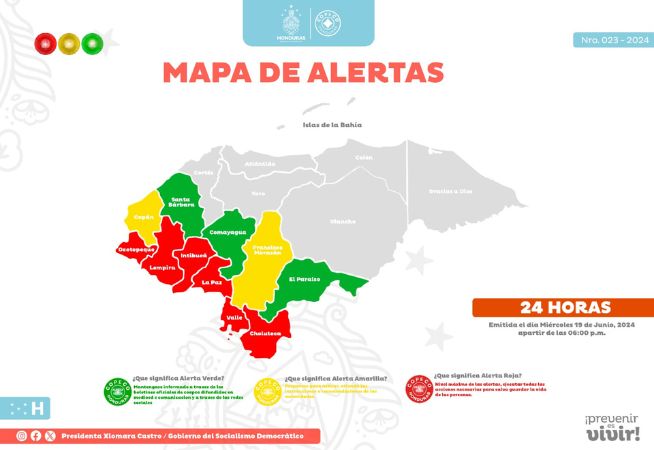 Elevan a alerta roja seis departamentos del país