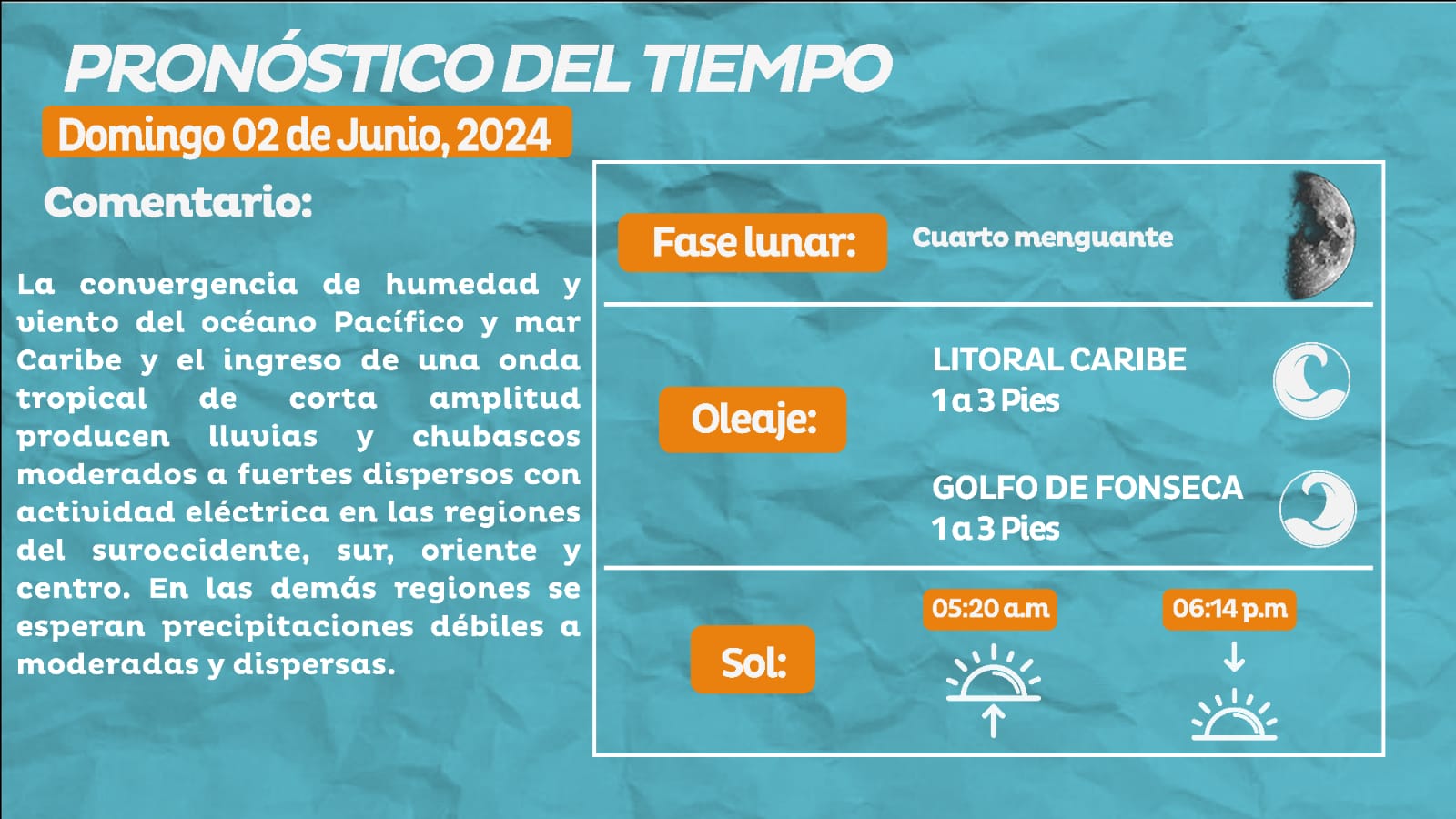 Pronostican lluvias débiles a moderadas para este domingo en varias regiones de Honduras