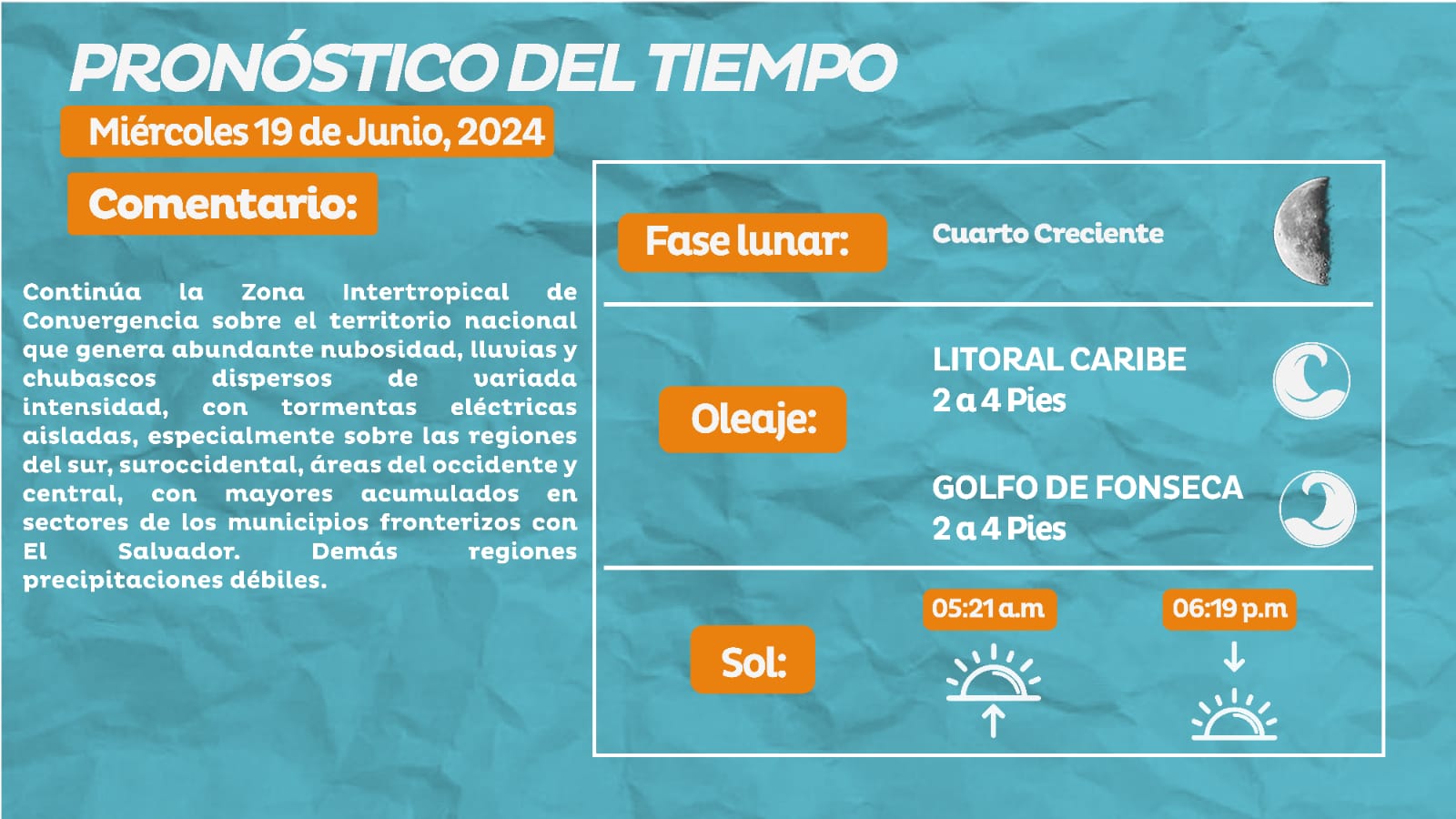 Persisten las lluvias y condiciones nubosas este miércoles en la mayor parte del país