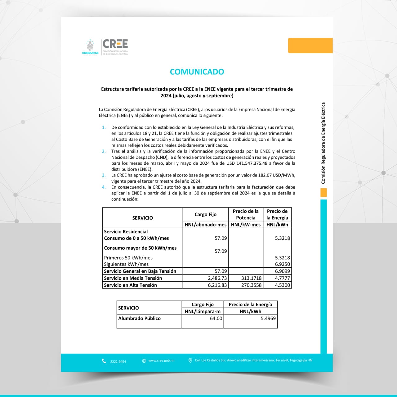 Gobierno asumirá incremento del 15.23% a la tarifa energética