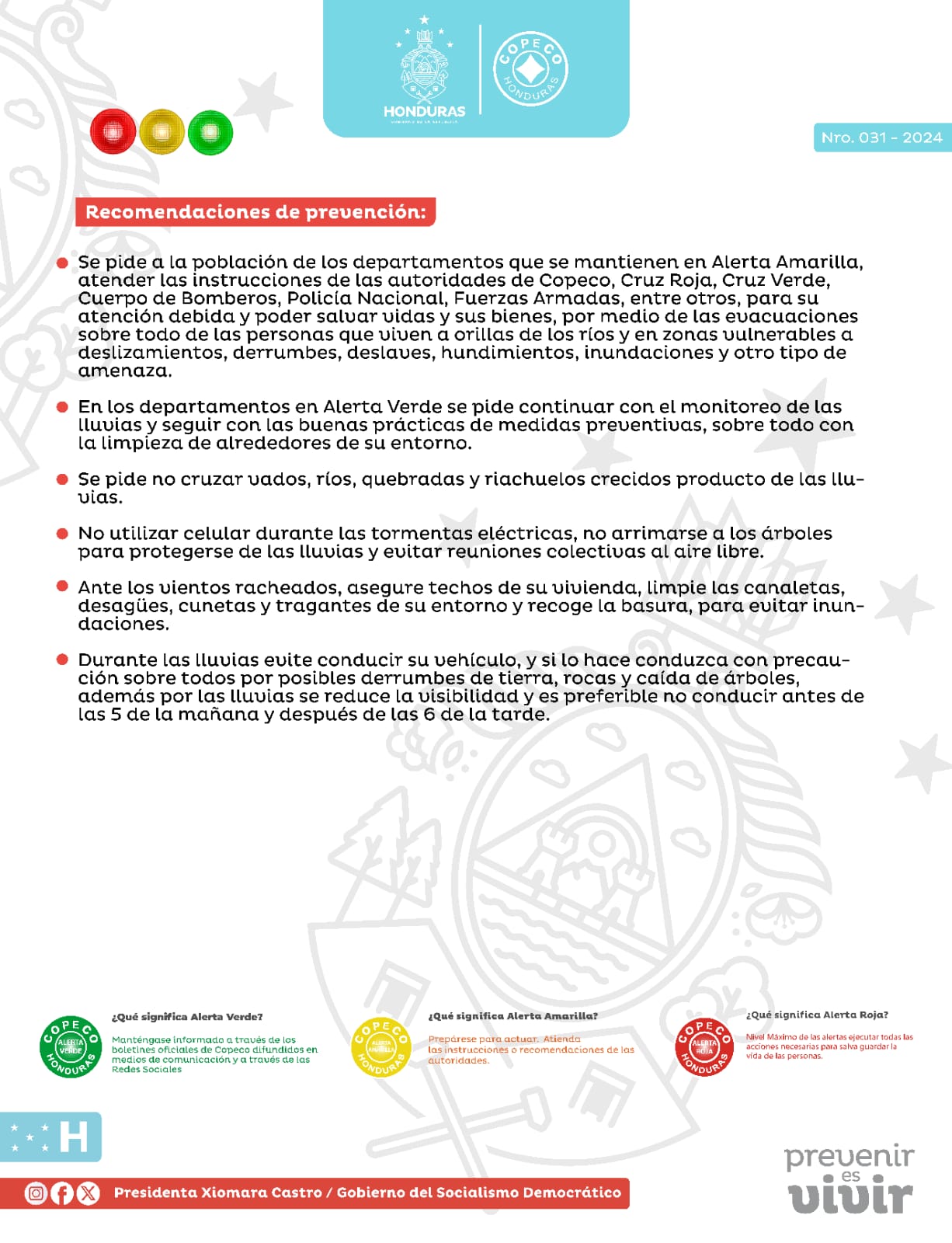 Extienden alerta amarilla para seis departamentos del país