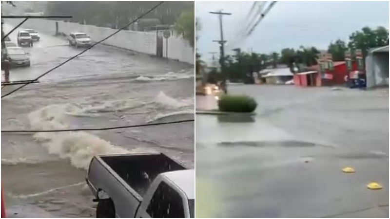 Toda la 13 calle se convierte en un río por la cantidad y fuerza de agua que circula por el sector cuando llueve fuerte en SPS.