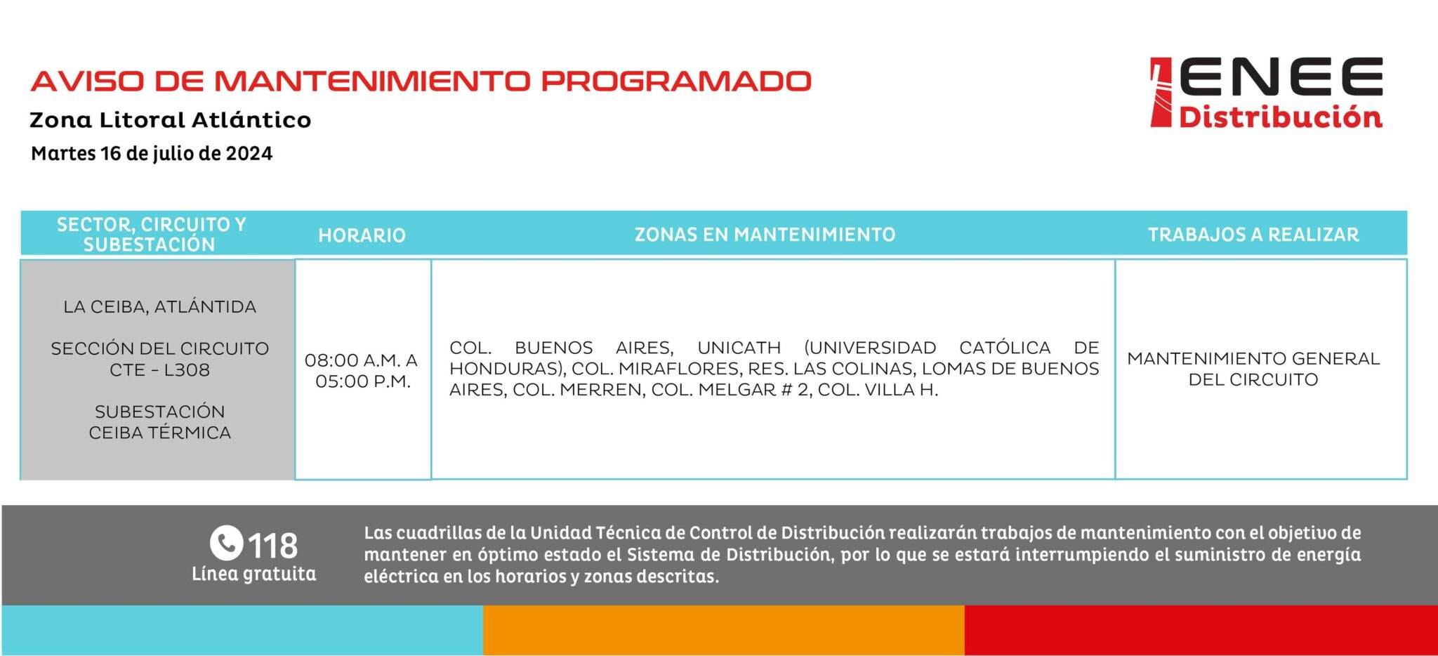 Programan cortes de energía en Cortés, Copán y Atlántida.