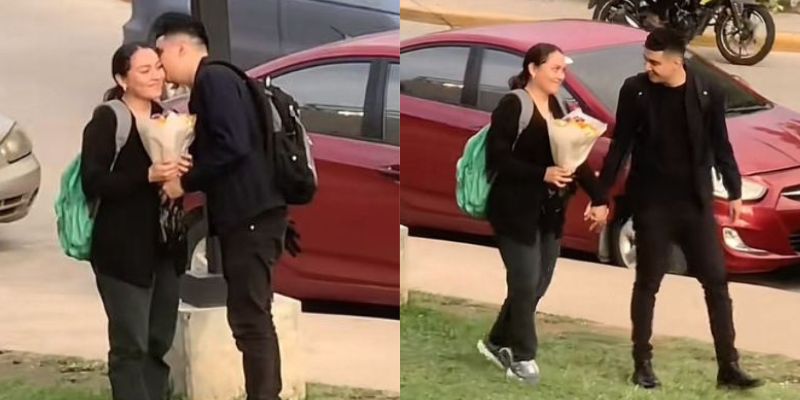 Joven sorprende a su pareja con un ramo de flores en la UNAH