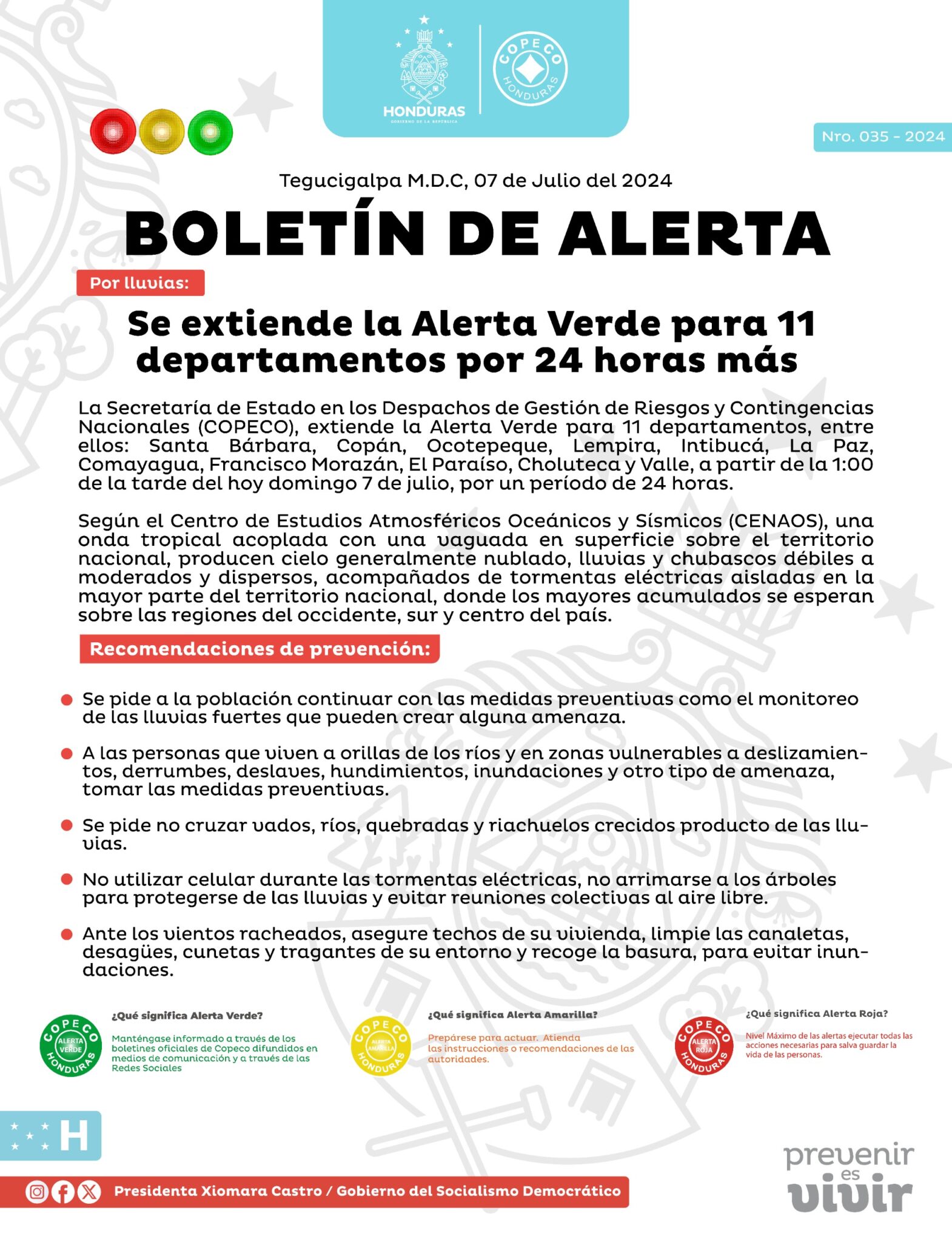 Copeco: Extienden alerta verde en 11 departamentos