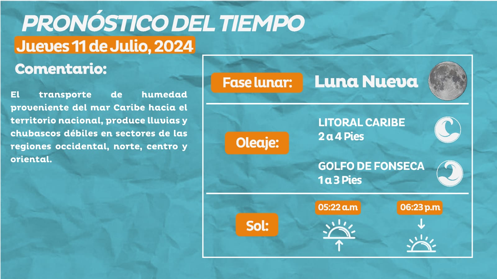 Persisten las lluvias y chubascos en la mayor parte del territorio nacional